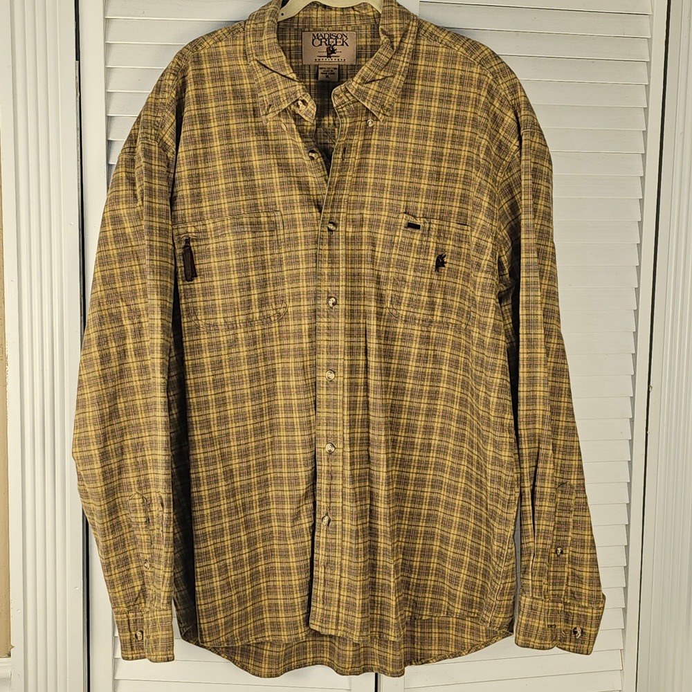 Madison Creek Mens Tan Plaid Long Sleeve Button Down‎ Shirt XL